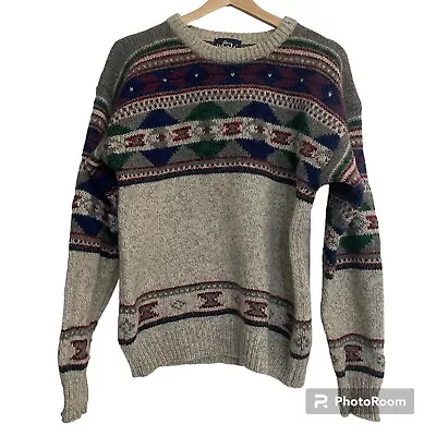 Woolrich Mens Vintage Wool Sweater Size M Pullover Gray Fair Isle Knit 80s • $29.99