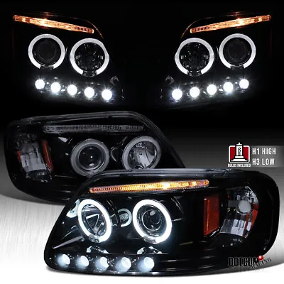 $123.99 • Buy Black Smoke Fit 1997-2003 Ford F150 LED Halo Ring Projector Headlights Head Lamp