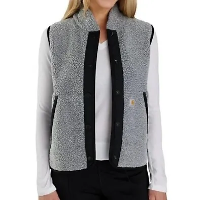 Carhartt Vest Women’s L Gray Snap On Buttons Sherpa 0V4995-W NEW • $90.40