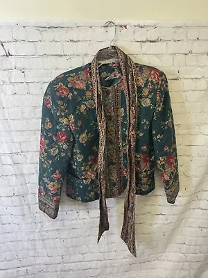 Vintage Vera Bradley Greenbriar Roses Floral Quilted Jacket Size Small And Scarf • $34.99