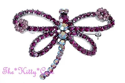 £11.99 • Buy Magenta Purple Mayfly Dragonfly Butterfly Chic Brooch Pin W/ Swarovski Crystals