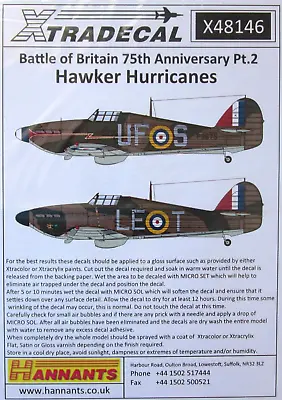 Xtradecal 1/48 X48146 Battle Of Britain Hawker Hurricane Mk.I  Pt.2 Decal Sheet • £9.61