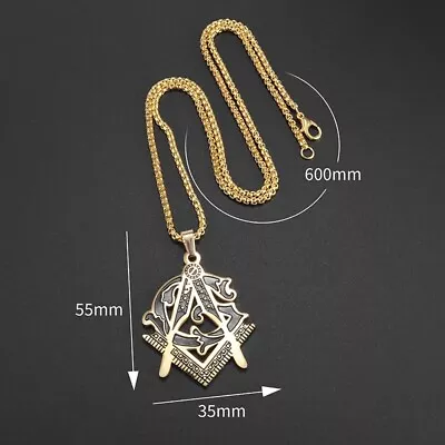 Classic Masonic Pyramid Masonic Stainless Steel Medal Compass Freemason Necklace • £8.99