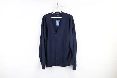 NOS Vintage Streetwear Mens Large Blank Knit Button Cardigan Sweater Navy Blue • $53.95