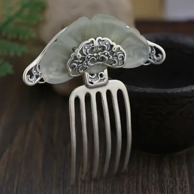 Antique Chinese Hetian Jade Sterling Silver Hairpin Hair Clasp Accessory Hot • £13.64