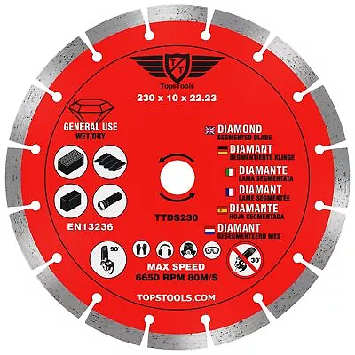 1 X 230mm 9  Diamond Segmented Stone Brick Concrete Cutting Disc TopsTools • £8.99