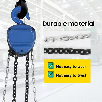 2 Ton 3M Manual Ratchet Chain Hoist Chain Block Heavy Duty Hooks Lifting Pulling • £44.45