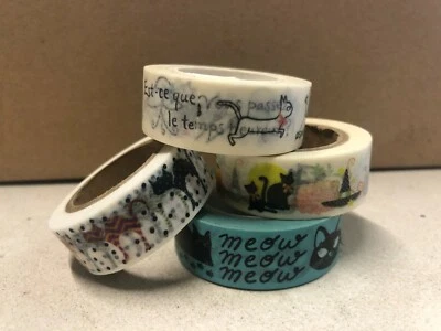$9.80 • Buy Bulk Japanese Washi Tape - 4 Rolls Assorted CAT Tape - 15mm X 10m