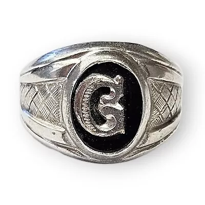 Vargas Black Onyx Sterling Ring G Initial Monogram Vintage 925 Silver Size 4.25  • $51.96