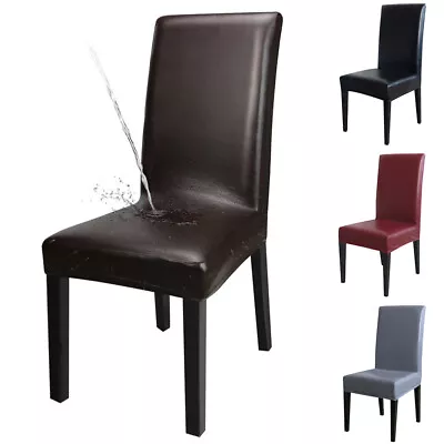 Waterproof PU Leather Dining Chair Seat Cover Wedding Banquet Home Slipcovers US • $32.49