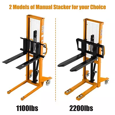 APOLLOLIFT Manual Pallet Stacker Adj. Forks 63  Lift 1100lbs/2200lbs Fixed Legs • $1601