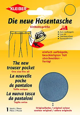 £5.96 • Buy Kleiber Iron On Trouser Pocket Repair, Dark Grey, 15.5 X 11 X 0.3 Cm 10 Grams