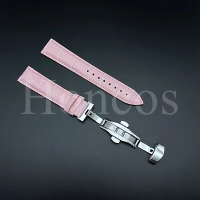 12-24 MM Watch Band Strap Pink Leather Deployment Butterfly Clasp Fits For Timex • $26.89