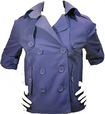 Junior Women Cotton Purple Trench Peacoat Jacket Lined 3/4 Sleeve QS By S.Oliver • $22.99