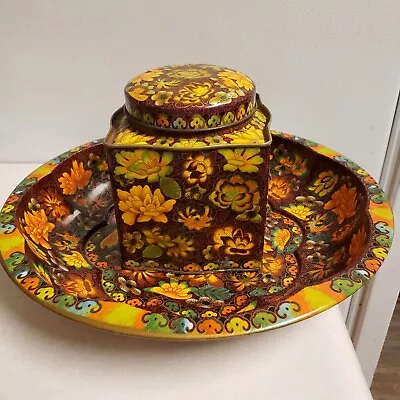 Vintage Daher Metal Floral Tin Bowl & Tea Canister Decorated Ware 11101 ENGLAND • $16.99