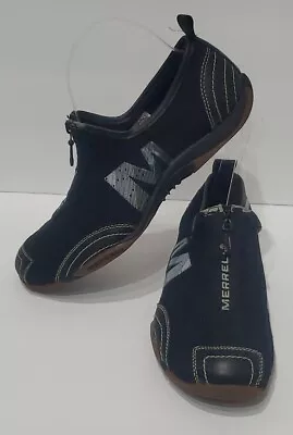 MERRELL Barrado Leather Midnight Black Performance Shoe 6.5 Zip Slip On J73426 • $26