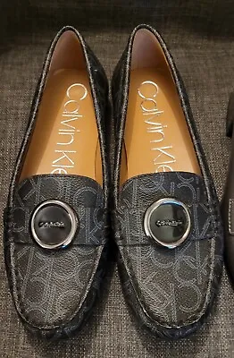 Calvin Klein Black Monogrammed Loafers / Flat Shoes Uk4 37 • £15