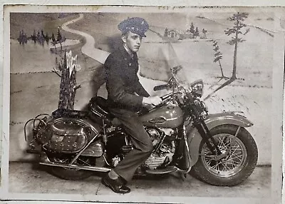 C1930s Studio Real Photo Postcard RPPC Man On Harley Davidson Motorcycle • $9.71