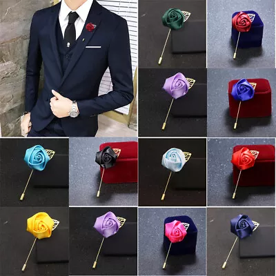 £1.96 • Buy Men Rose Flower Lapel Pin Chest Brooch Badge Wedding Boutonniere Tie Pins Dress