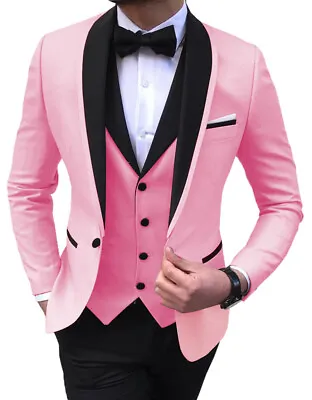 Mens 3 Piece Suit Groom Wedding Tuxedos Suits 42r 40r Bestman Blazer+vest+Pants • $75.82