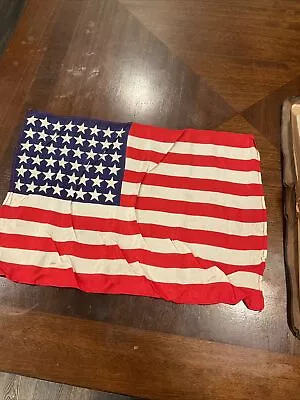 American 48 Star Parade Flag 16  X 11.5  Small WW2 Era Vintage Silk Cloth USA • $36.99
