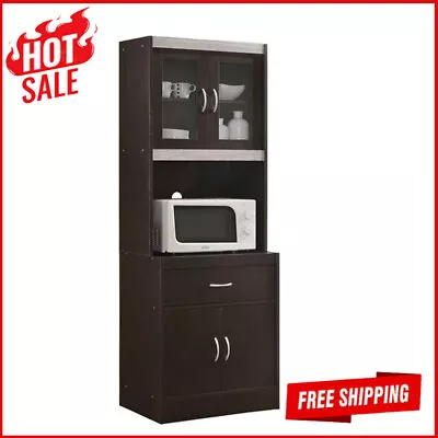 Modern Kitchen Cabinet W/ 1-Drawer Transparent Doors Microwave Stand Towels New • $193.51