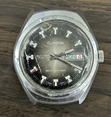 Vintage Clinton Men's Automatic Watch Day/date 17 Jewel 1970s Running Watch • $5.50