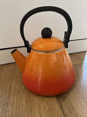LE CREUSET Stove Top Whistling Kettle 1.6L Volcanic Orange Dry Boiled • £24.95