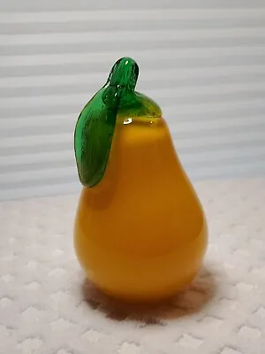 Vintage Murano Style Hand Blown Glass Fruit - Pear With Leaf • $8.90
