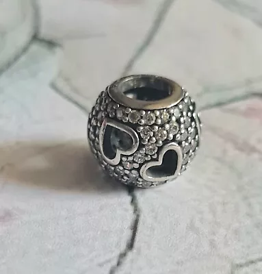 £9.50 • Buy PANDORA Silver And Crystal Inlayed Heart Charm 