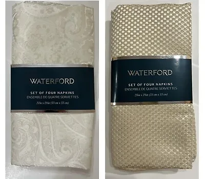 Set Of 4 Waterford Dinner Napkins Cream Gold 21”x21” PAISLEY Or CROSSHAVEN PEARL • $34