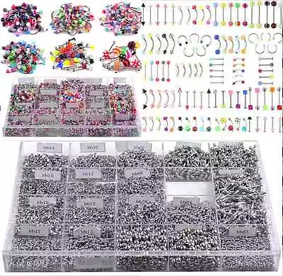 $8.45 • Buy 85/105pcs Bulk Body Piercing Eyebrow Jewelry Belly Tongue Bar Rings Wholesale