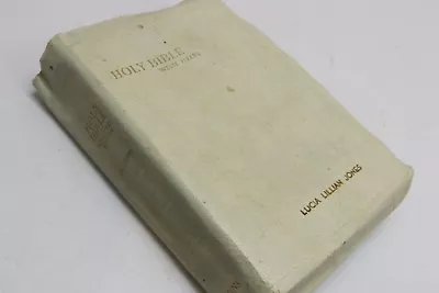 Vintage Holy Bible King James Version Red Letter White Leather Illustrated  • $17.95