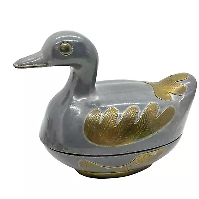 Duck Trinket Box Vintage Pewter & Brass Decorative Figurine Sculpture Container • $27.97