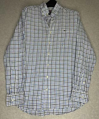 Vineyard Vines Shirt Adult Small Blue White Button Up Gingham Linen Slim Mens • $0.99