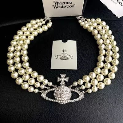 Vivienne Westwood Orb Triple Pearl Choker Necklace Silver  No Box • $112.80