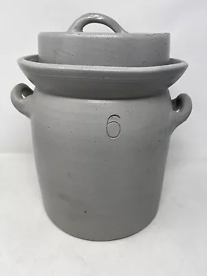 1930’s Vintage Stoneware Crock #6 W Lid RARE FIND Amazing Condition EB-565 • $154