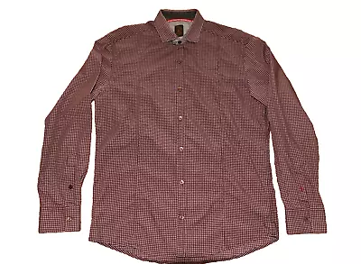 EDWARD Burgundy + Grey Polka Dot Long Sleeve Shirt Mens Large 16  Collar • £19.50