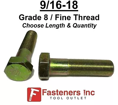 9/16-18 Hex Bolt Yellow Zinc Grade 8 Cap Screw Fine Thread (Choose Size & Qty) • $10.21