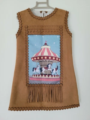 $25 • Buy Girls Tan Suede Dress - Indian American Design - Size 2/3