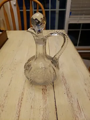 Vintage Pressed Glass Oil Vinegar Cruet Bottle Decanter W Stopper 10.5  • $25