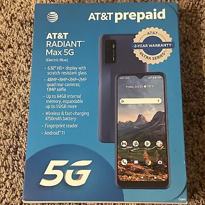 AT&T RADIANT Max 5G 6.8  64 GB Prepaid Smartphone - Electric Blue • $74