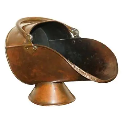 Antique Circa 1860 English Copper Coal Helmet Scuttle For Fireplaces Mantles • £650