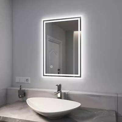 EMKE Bathroom Mirror LED Light With Shaver Socket Demister Illuminated 50x70cm • £75.79