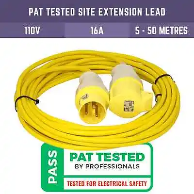 Pat Tested 110v Yellow Extension Lead With Plug And Socket 5m - 50m Site Lights • £2.90