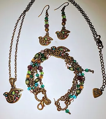 Vintage Hard Rock Cafe Peace Sign Dove Boho 3 Piece Jewelry Set  • $19.99