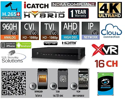 16 Channels H.265+ 4K Ultra HD Hybrid Surveillance DVR/NVR 7 In 1 IP/Cloud/P2P • $399.99