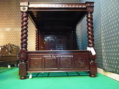 BESPOKE Super King  Mansion Mahogany Four Poster Canopy Elizabethan TUDOR BED • $8839.39