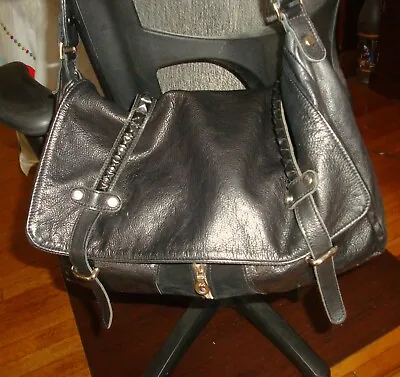 Exc Tylie Malibu Black Pebbled Leather Studded Saddle Bag Usa 15  X 11  X 3.5  • $95