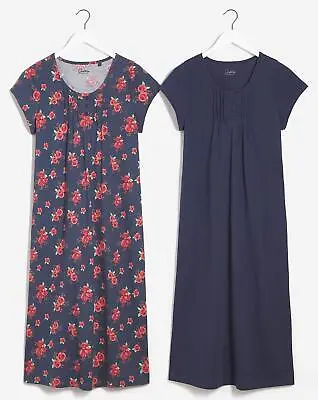 NEW Blue Floral Short Sleeve Long Maxi Lounge Night Dress Length 48 In 8-22 M41 • £9.99